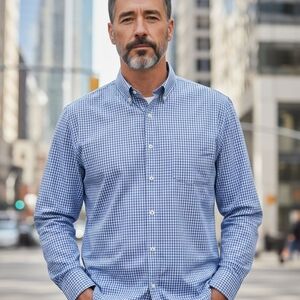 Roundtree & Yorke - NWT, Blue Checkered Button Up Shirt, Long Sleeves, Button...